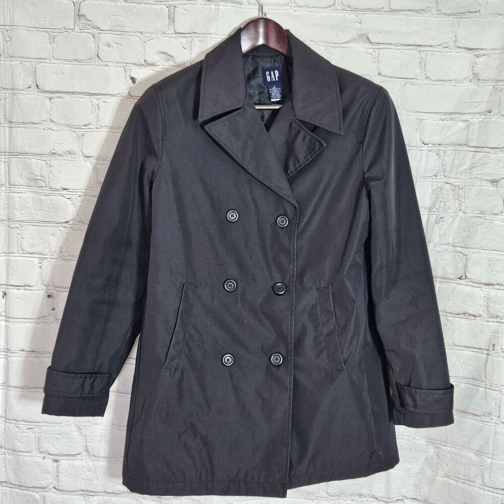 VTG Gap Women Black Double Breasted Jacket Size S Polyester Peacoat Outerwear